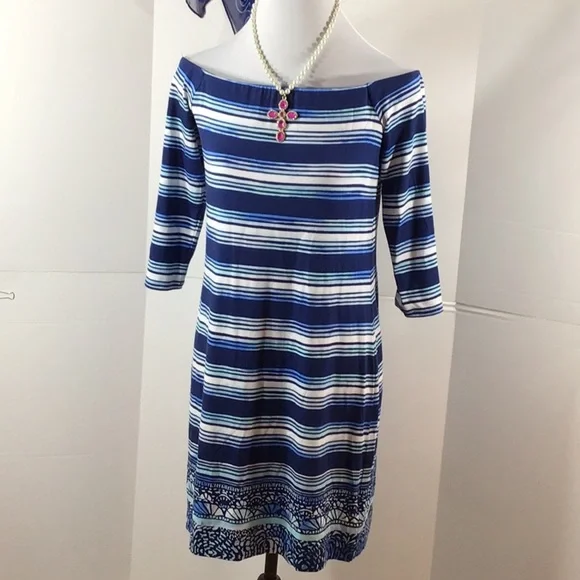 Lilly Pulitzer blue stripe knit shift dress M - Picture 1 of 10